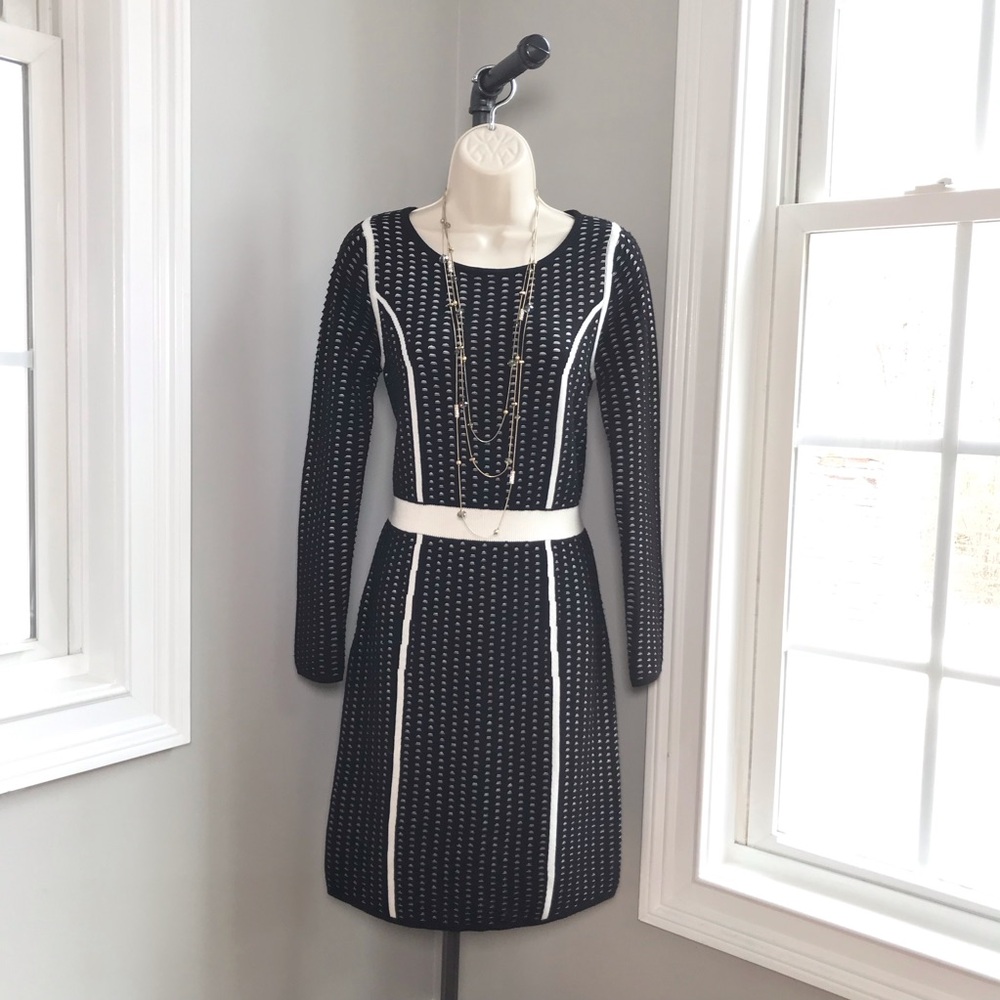 Calvin Klein Long Sleeve Black & Ivory Sweater Dress ~ Women’s Medium EUC